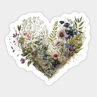 Floral Garden Botanical Print with wild flowers Heart Valentines Sticker